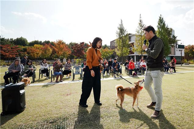 지난해 열린 반려견 아카데미에서 반려견 행동교육 실습이 진행되고 있다.