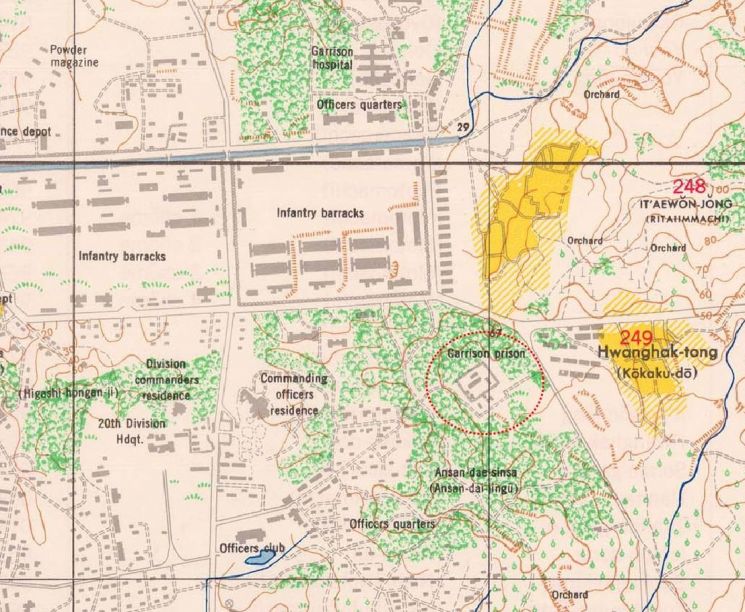 1946년 미군 작성 지도에 보이는 미7사단 구금소