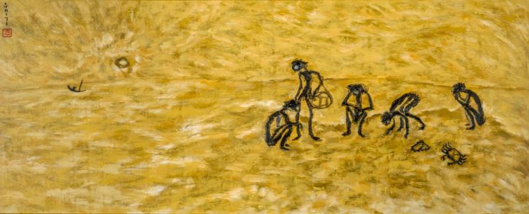 변시지 '바닷가의 추억', 1995, Oil on canvas, 45x130㎝(변형50호)  [사진= 가나아트 제공]