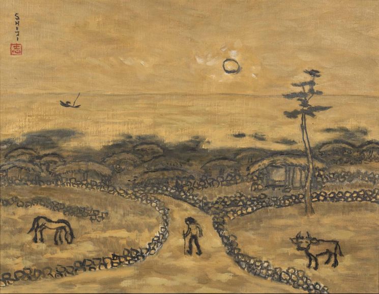 변시지 '해촌', 2002, Oil on canvas, 41x53㎝(10호)  [사진= 가나아트 제공]