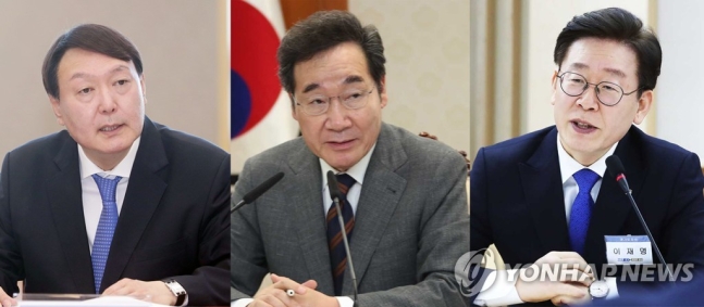 왼쪽부터 윤석열 검찰총장, 이낙연 더불어민주당 대표, 이재명 경기도지사 [이미지출처=연합뉴스]