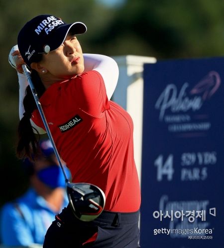 김세영이 펠리컨위민스 둘째날 14번홀에서 티 샷을 날리고 있다. 벨에어(美 플로리다주)=Getty images/멀티비츠