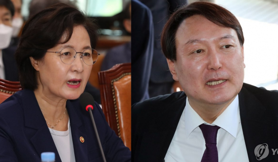 추미애 법무부 장관(왼쪽)과 윤석열 검찰총장. [이미지출처=연합뉴스]