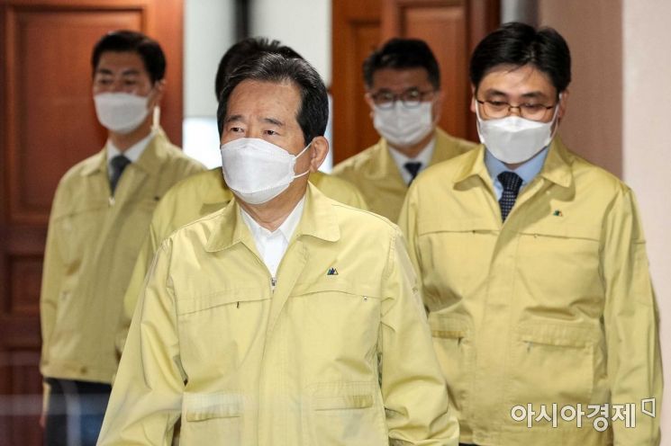 [포토]코로나19 중대본 회의 참석한 정세균 총리
