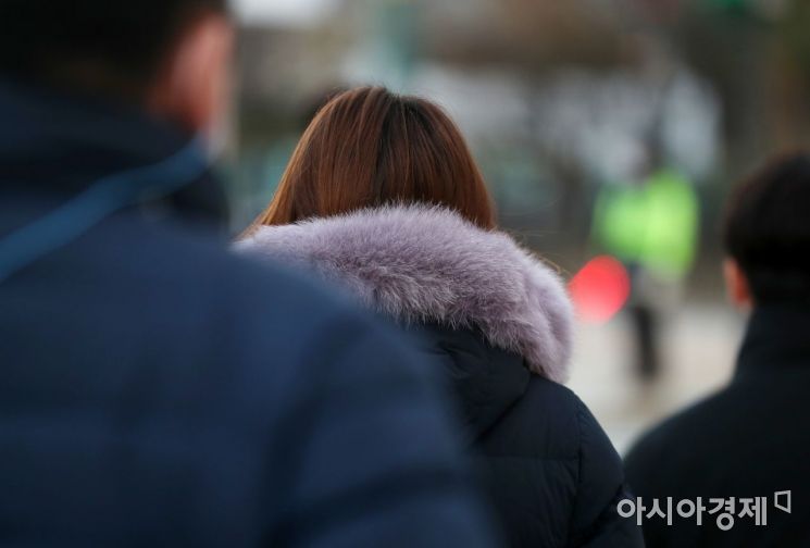 초겨울 날씨를 보인 지난달 30일 서울 종로구 광화문 사거리에서 두꺼운 옷을 입은 시민들이 바쁘게 움직이고 있다.