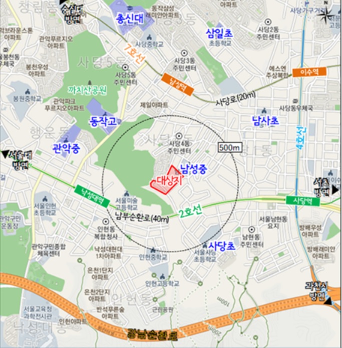 서울 동작구 사당5구역 단독주택 재건축 위치도.