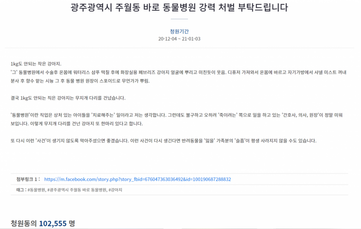 사진=청와대 국민청원 게시글 캡쳐