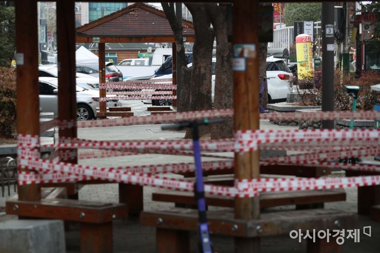 [포토]출입통제 띠 둘러진 홍대 공원 