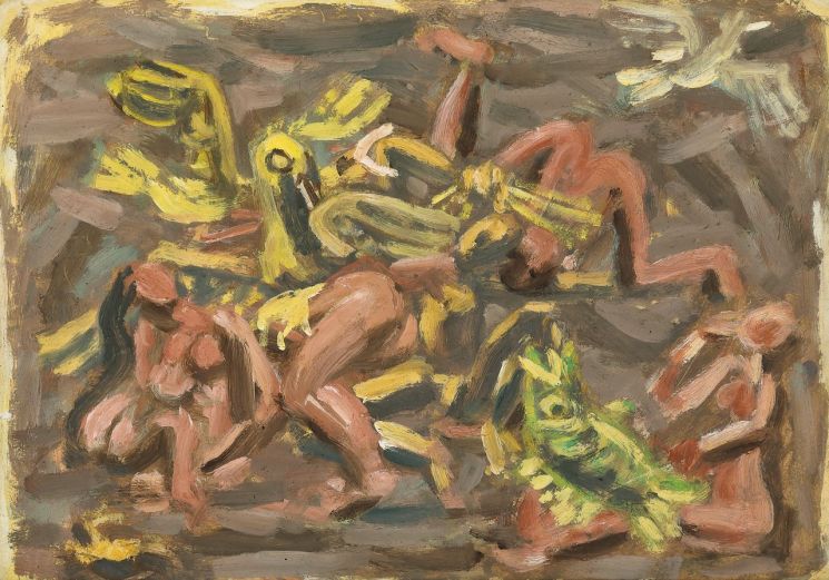 이중섭 '어린이와 새와 물고기', oil on paper, 25×35.5㎝, 1954-1955   [사진= 서울옥션 제공]