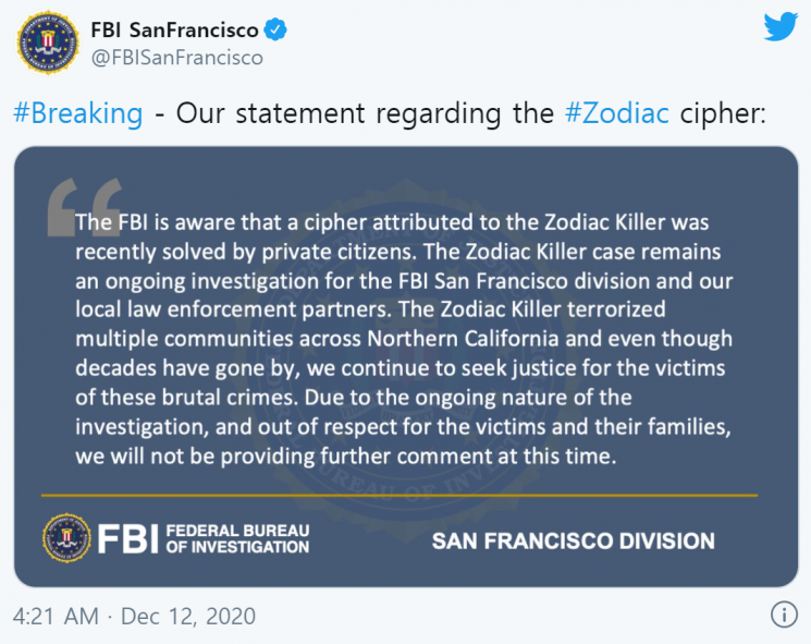 '미국판 살인의 추억' 조디악이 남긴 암호, 51년 만에 아마추어 탐정단이 풀었다