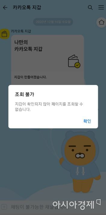 카카오톡 지갑 서비스 첫날부터 오류 발생 "현재 정상화"