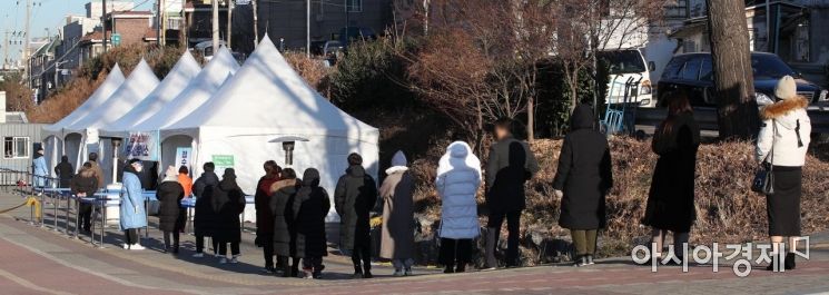 [포토] 서강대역 임시선별검사소 대기줄