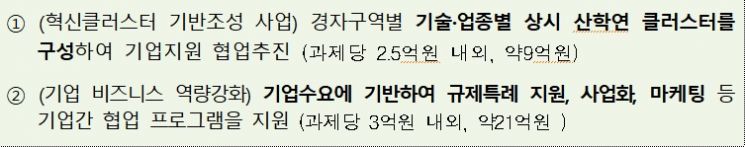 2021년 '경제자유구역 혁신생태계 조성 지원사업' 내용 및 지원 규모.(자료=산업통상자원부)