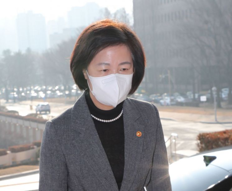 추미애 법무부 장관이 24일 오전 정부과천청사로 출근하고 있다. [이미지출처=연합뉴스]