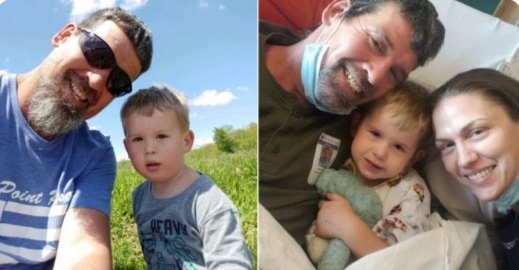 코로나 확진 뒤 뇌졸중 증세로 수술을 받은 3살 아이와 부모. 사진출처 = 트위터 캡처