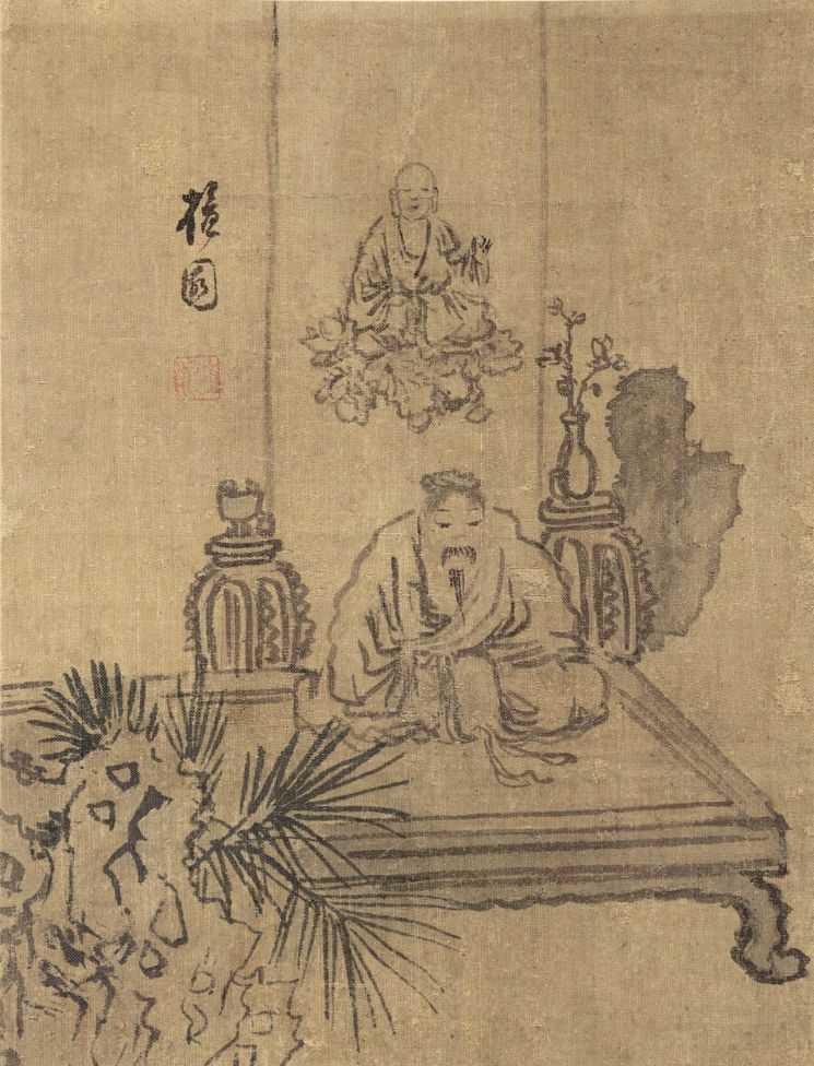 단원 김홍도 '탑상고사도(榻上高士圖), 비단에 수묵담채, 26×19.5㎝   [사진= 케이옥션 제공]