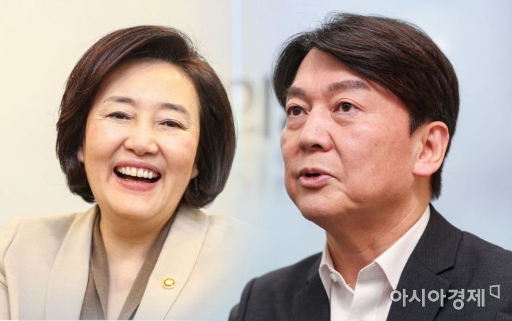 박영선 전 중소벤처기업부 장관(왼쪽)과 안철수 국민의당 대표(오른쪽)