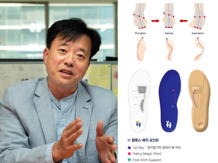 동의대 이수경 교수가 기능성 깔창 할룩스 매직에 대해 설명하고 있다.