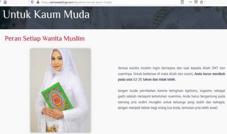 인도네시아 결혼정보업체 '아이샤 웨딩' 홈페이지에 올라온 광고. 사진=야이샤웨딩 홈페이지 갈무리.