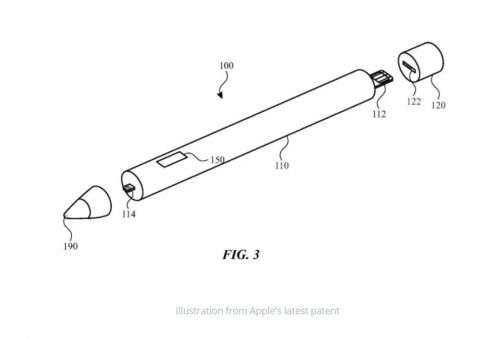 애플이 미국 특허청에서 인가를 받은 애플펜슬 관련 신규 특허 도안. 자료=폰아레나