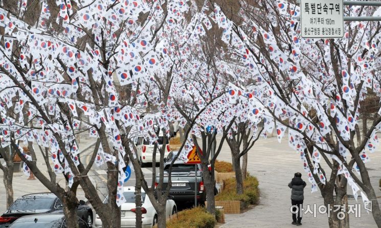 [포토] 서울 효창공원 앞 ‘태극기 거리’