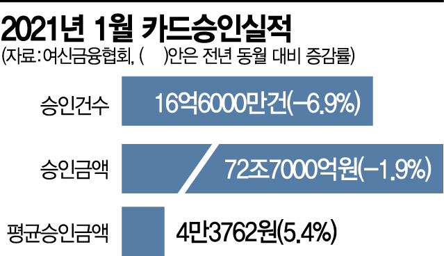 카드승인액 두 달 연속 마이너스…2월도 감소 우려(종합)