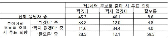 제3세력 vs 국힘, 尹 소속 출마 상관없이 "찍겠다" 응답 45%대[리얼미터]