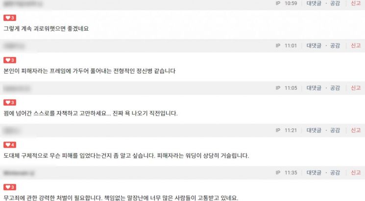 친문(親文) 성향 한 온라인 커뮤니티 게시판에 올라온 댓글. / 사진=인터넷 홈페이지 캡처
