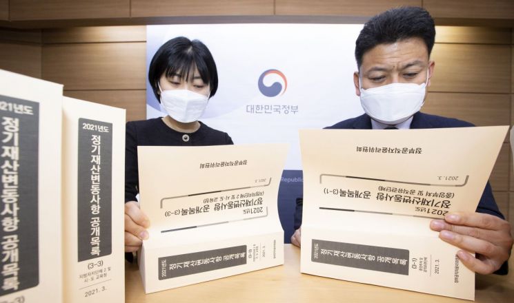 2021 정기재산변동사항을 살펴보는 인사혁신처 직원들. [사진제공=인사혁신처]