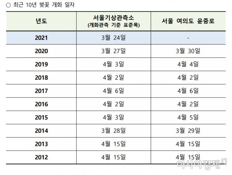 서울 벚꽃 3월24일 개화…관측 이래 가장 빨라