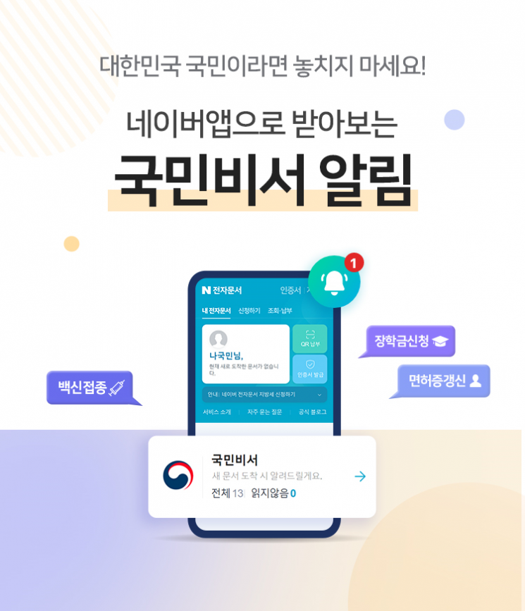 네이버, '국민비서' 알림 서비스 시작…백신 접종도 알려준다