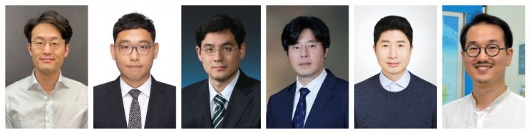 2021년 상반기 삼성미래기술육성사업 지원 과제에 선정된 교수들. 왼쪽부터 서울대학교 류경석 교수, 포스텍 황승준 교수, 서강대학교 조규봉 교수, 디지스트 조창희 교수, 서울대학교 김건희 교수, 충북대학교 김기웅 교수/사진=삼성전자