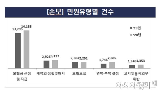 손해보험 민원유형별 현황(자료:금융감독원)