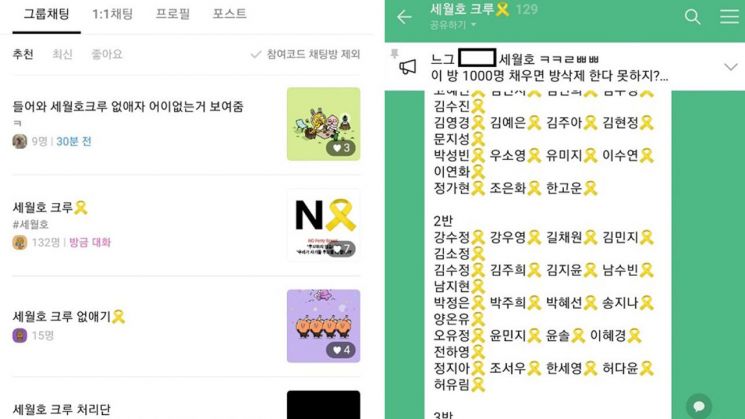 지난 17일 세월호 참사 희생자 및 유족들을 조롱하는 취지의 사회관계망서비스(SNS) 채팅방이 개설돼 논란이 불거졌다. / 사진=연합뉴스