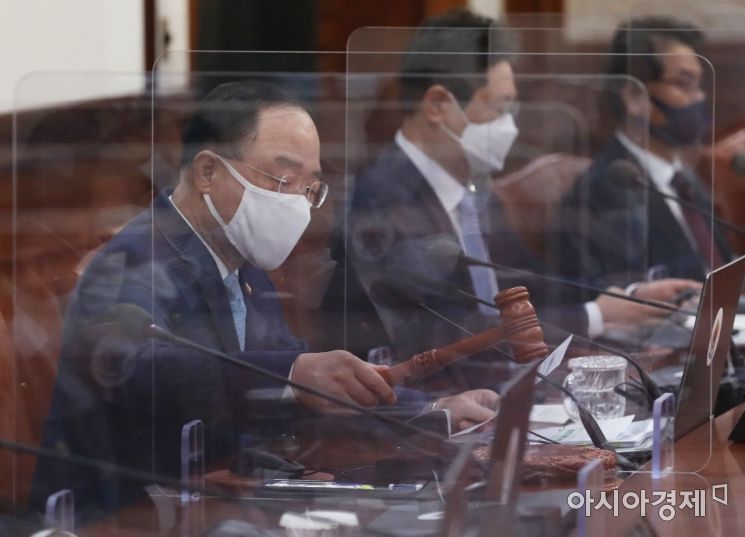 [포토] 의사봉 두드리는 홍남기 총리 직무대행