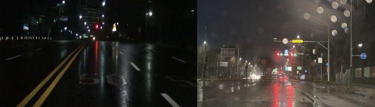물방울 안전차선(좌)과 일반차선(우) 비교