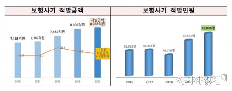 보험사기 적발규모(자료:금융감독원)