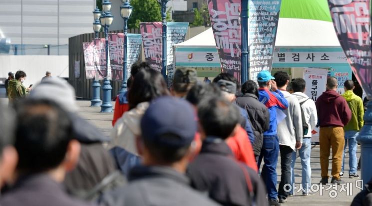 코로나19 확산세가 이어지면서 2일 신규확진자가 나흘째 600명대를 기록했다. 서울역 광장에 마련된 임시선별진료소를 찾은 시민들이 코로나19 검사를 받기 위해 순서를 기다리고 있다./윤동주 기자 doso7@