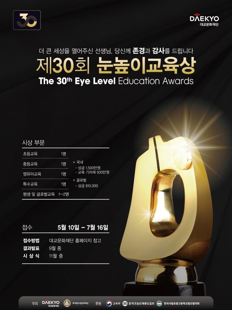 대교문화재단, ‘제30회 눈높이교육상’ 공모