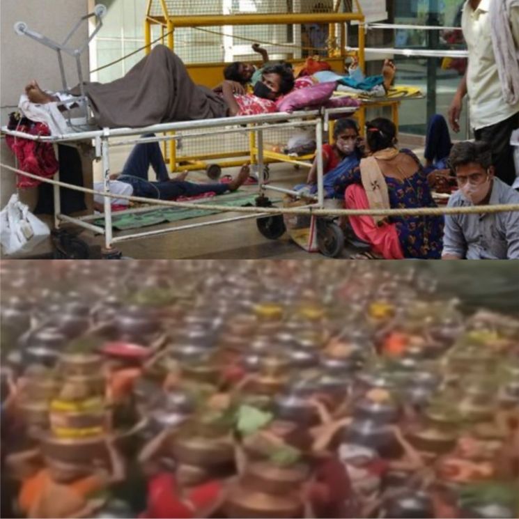 "신전 꼭대기에 물 부으면 코로나19 없앨 수 있다" 인도서 또 '노마스크' 행사