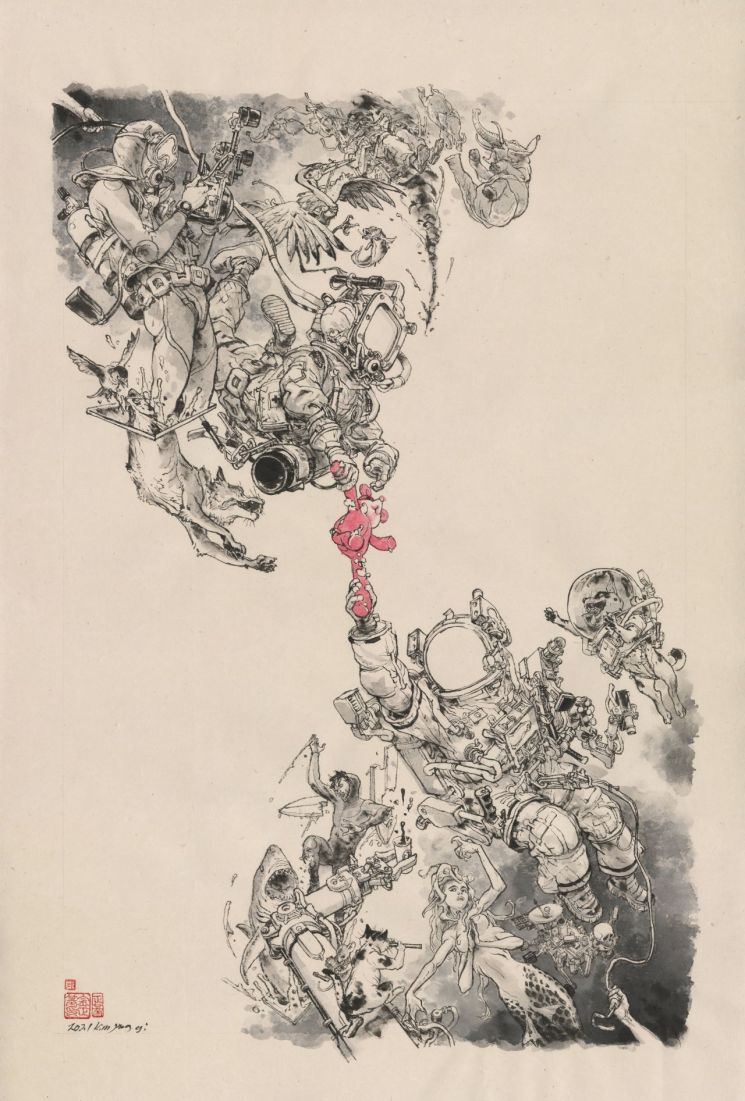 디아더사이드, 2021, Ink on paper, 90 × 60 cm.(사진제공=롯데뮤지엄)