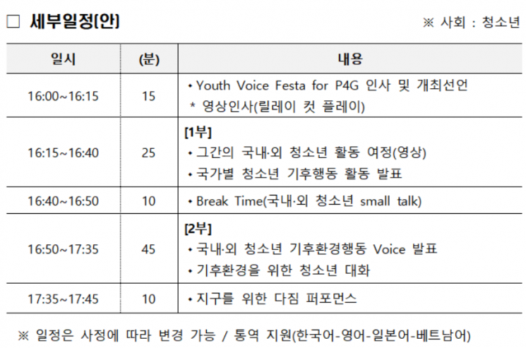 기후위기 9개국 청소년 머리 맞댄다…'P4G' 사전행사 22일 개최