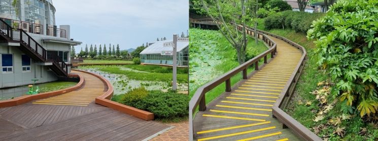 Non-slip material was installed on the deck at Hoisan Baengnyeonji. (Photo by Muan-gun)