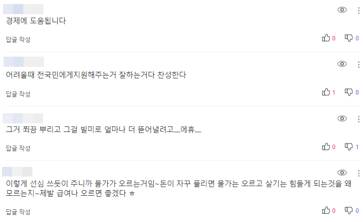 여당이 언급한 전국민 재난지원금 방안을 두고 누리꾼들의 의견이 분분하다. 사진=포털사이트 '다음' 화면 캡처