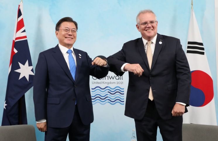 文대통령, 호주 총리와 정상회담…"포용적 국제질서, G7 성공에 함께할 것"