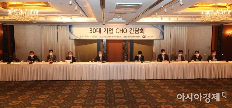 손경식 한국경영자총협회장이 28일 서울 중구 롯데호텔에서 열린 ‘30대 기업 인사노무 담당 임원(CHO) 간담회’에서 발언하고 있다. /문호남 기자 munonam@