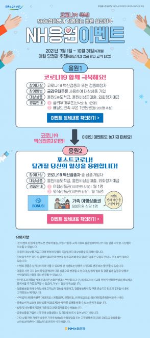 NH농협銀, 금융권 최초 백신 인센 도입 "5백만원 상당 여행상품권 증정" 