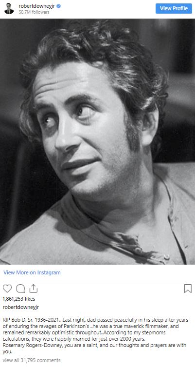 '아이언맨' 배우의 친부, 로버트 다우니 시니어 별세