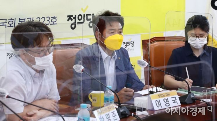 21일 국회에서 정의당 주최로 평등사회로 나아가는 '사회연대전략회의' 발족회의가 열렸다. 회의에 참석한 여영국 정의당 대표가 인사말을 하고 있다./윤동주 기자 doso7@