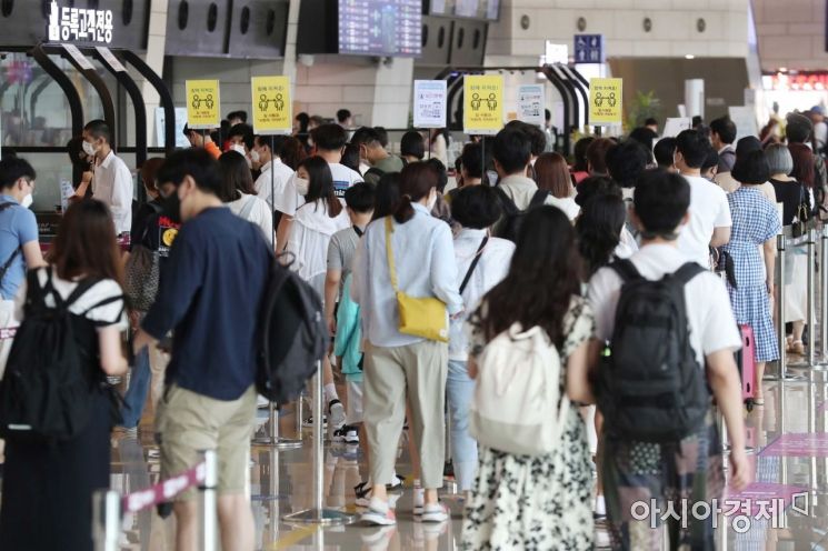 '4차 대유행에도 여행 떠난다' 김포공항 인산인해